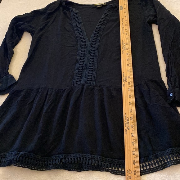 Athena Women’s Sheer Black V Neck Tunic size Medium Embroidered Swim Coverup - Picture 7 of 10